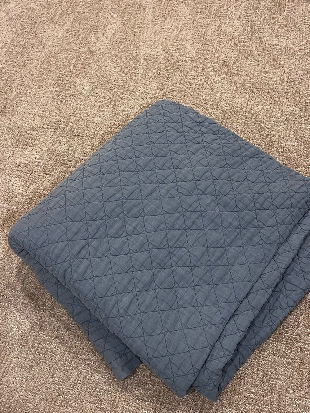 Pottery Barn King Chambray Belgian Flax Linen Diamond Quilt